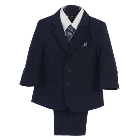 Boys Navy Jacket Vest Tie Pocket Square Shirt Pant 5 Pc Suit 2T-7 - SophiasStyle.com